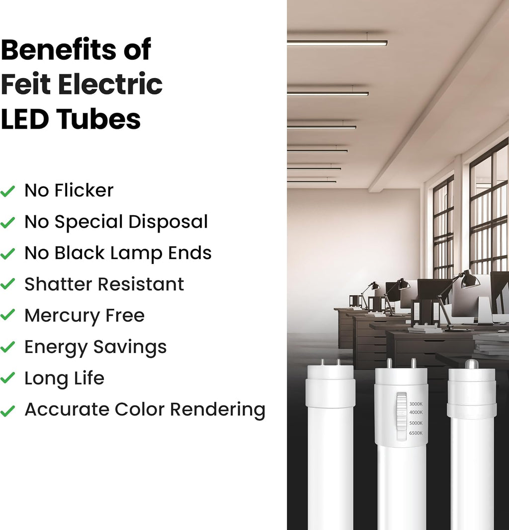 Feit Electric 4ft T8 LED Light Bulbs, 32/40W Eq, Warm White, 4 Pack