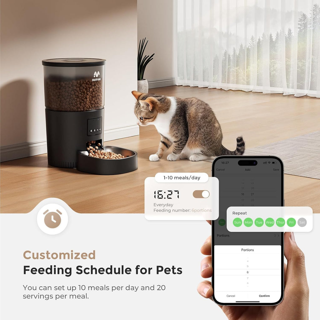 Automatic Cat Feeder, 5G WiFi Food Dispenser with APP Remote Control, Pet Dry Food Smart Feeder, Programmable Timed