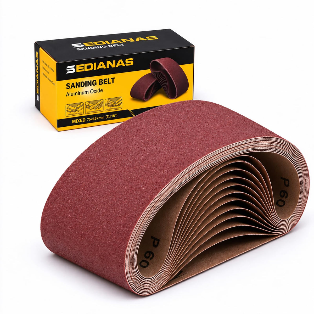 3 x 18" Sanding Belt Pack,12 Pcs(4 Each of 60 80 120 Grits) Aluminum Oxide