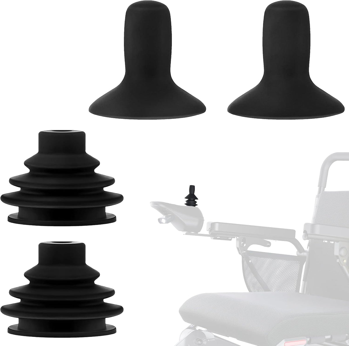 4 Pack Electric Wheelchair Joystick Cover Replacement – Universal Power Chair Controller Knob with Rubber Gaiter Boot for Mobility Scooter & Electric Wheelchair Accessories, Black