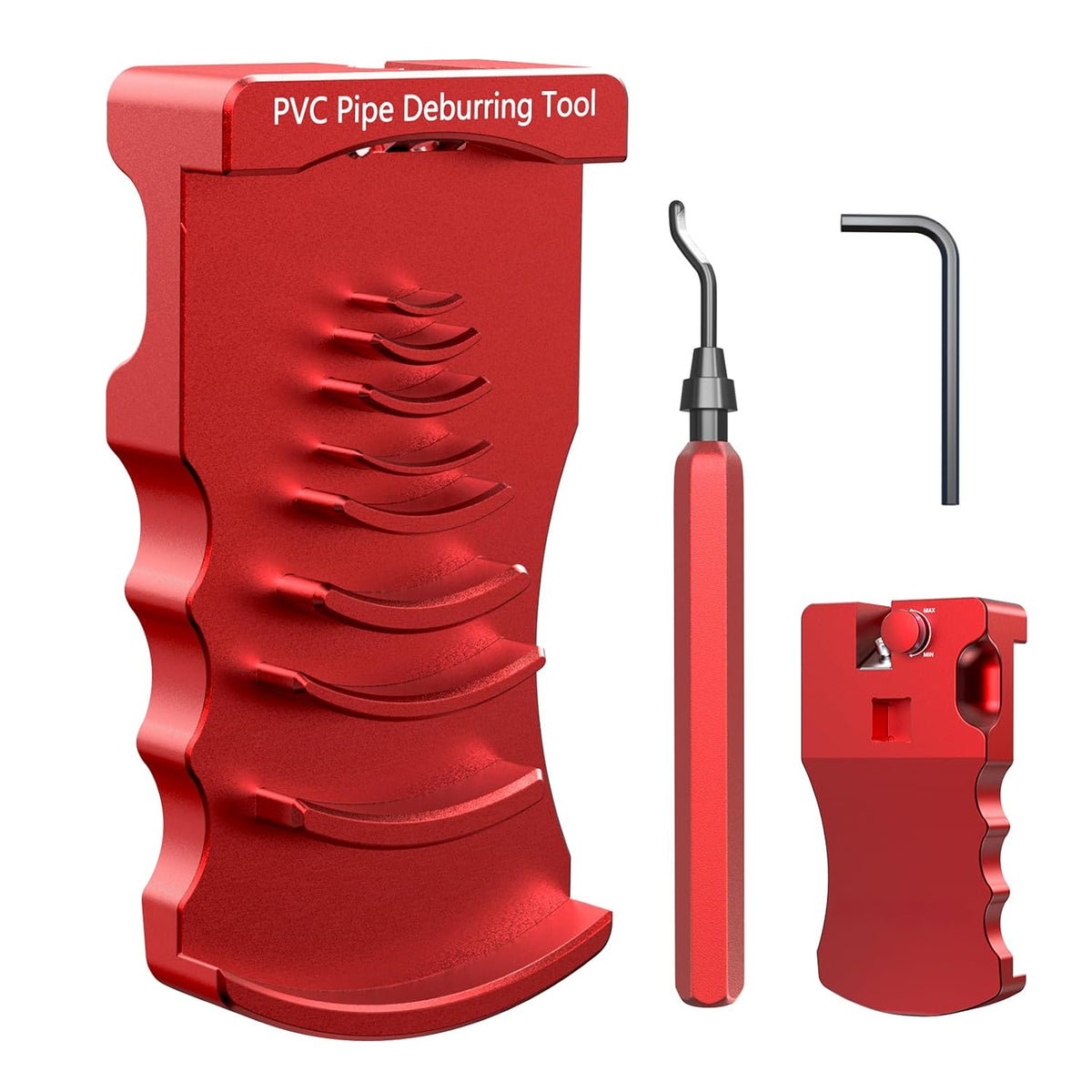 9-in-1 PVC Pipe Deburring Tool, Adjustable Chamfer Tool 0.5"–4", PVC Pipe Reamer, Plastic Pipe Deburr Tool for PVC CPVC ABS PP PE, Plumbing Chamfer Reamer Tool Set (Red)