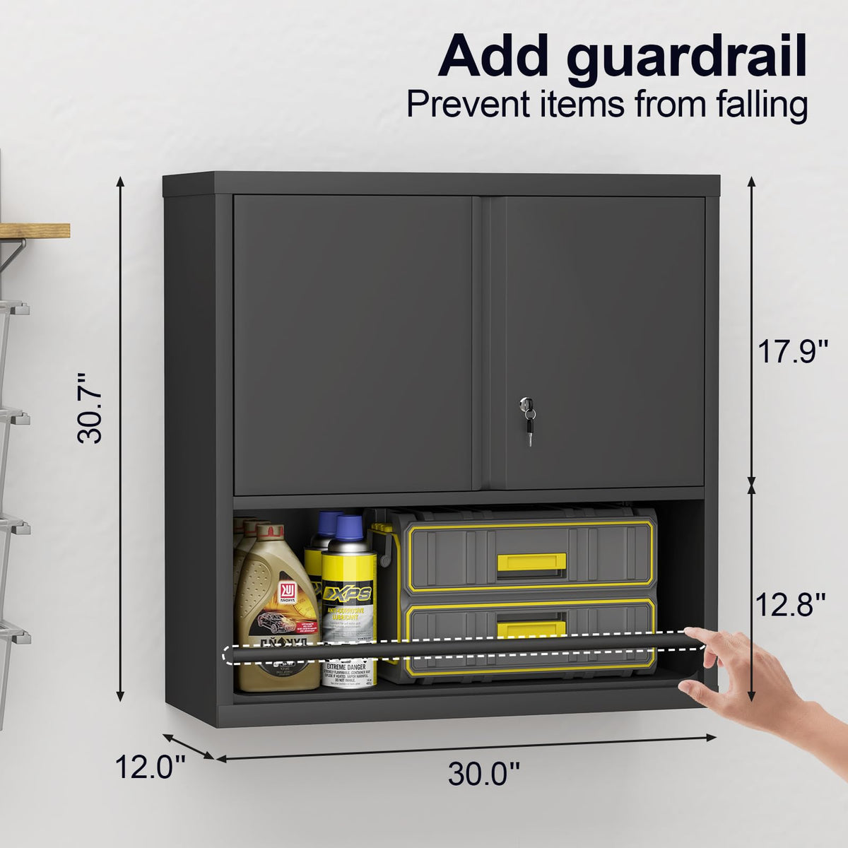 Locking Metal Wall Mounted Garage Storage Cabinet with Doors and Shelves