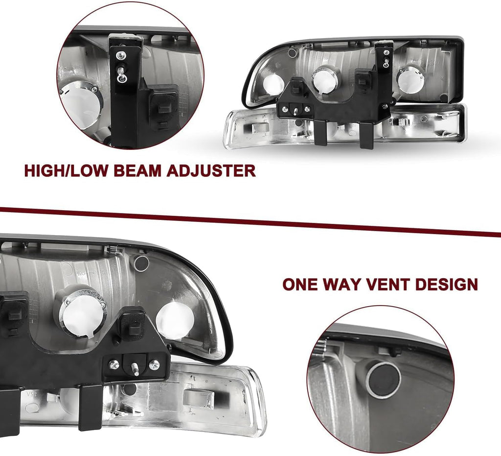 Headlights Assembly for 1998-2004 Chevy S10,1998-2005 Chevy Blazer