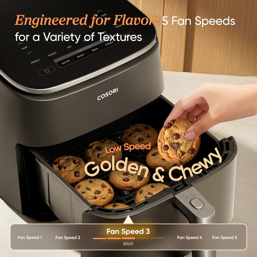 TurboBlaze Air Fryer, 9-in-1, 6 Qt, PFAS-Free Ceramic Coating | 90°–450°F, 5 Level Fan Speeds, 9 in 1 Air Fry, Roast
