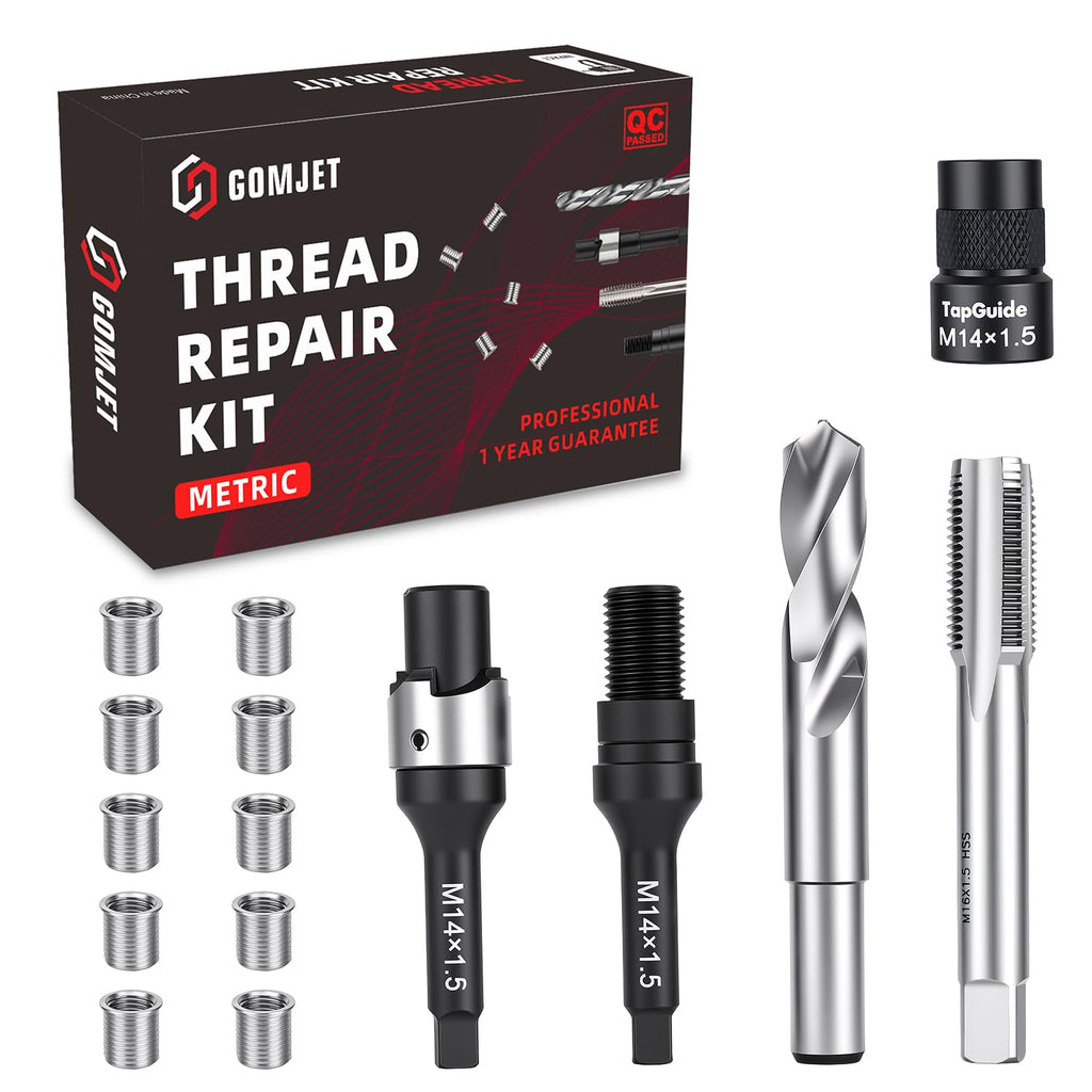 gomjet M14x1.5 Metric Thread Repair Kit with 10PCS Solid Bushing Inserts