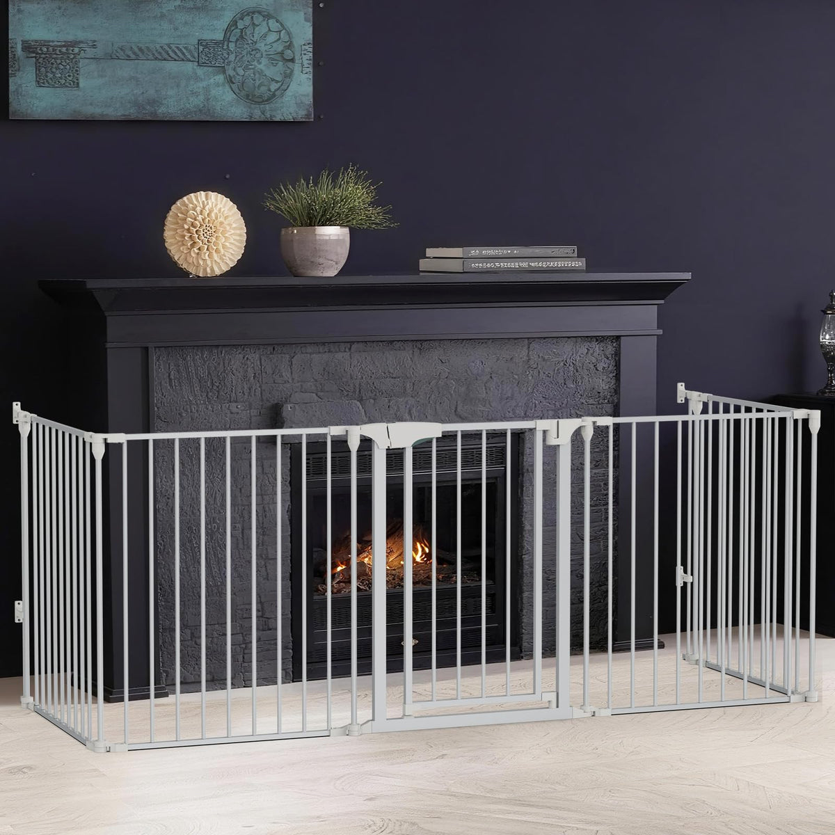 120" Wide 5-Panel Heavy-Duty Metal Fireplace Hearth & Christmas Tree Safety Fence Gate with Configurable Panels for Indoor Hearth, Stove & Holiday Tree Protection
