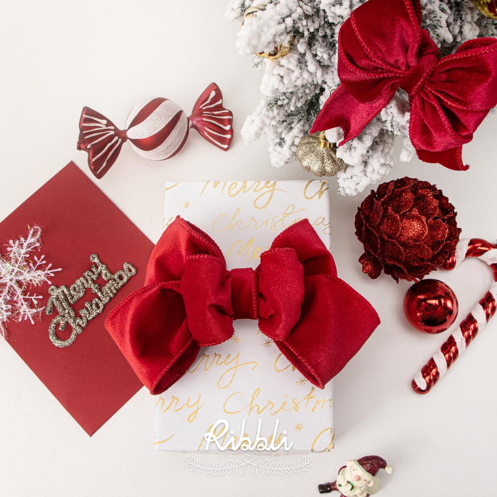 Red Velvet Wired Ribbon 1.5 Inch Velvet with Satin Christmas Ribbon