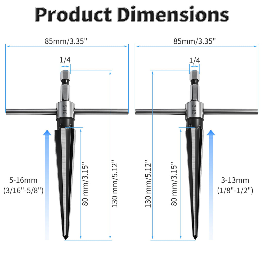 FOCMKEAS T Handle Tapered Reamer Set, 3-13 & 5-16 mm, Hex Shank