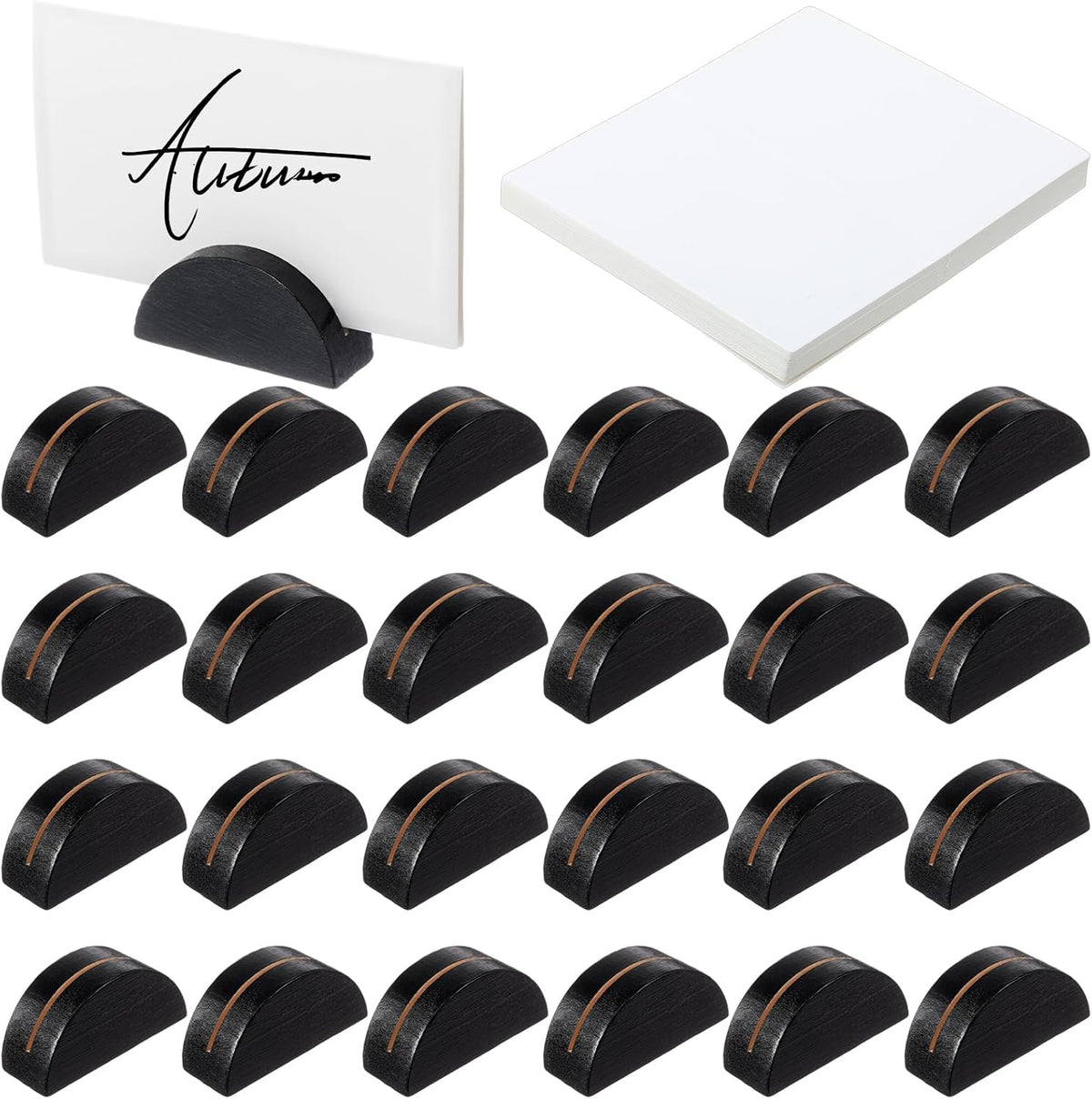 24 Pcs Wooden Table Number Stands with Tented Cards,Black, White