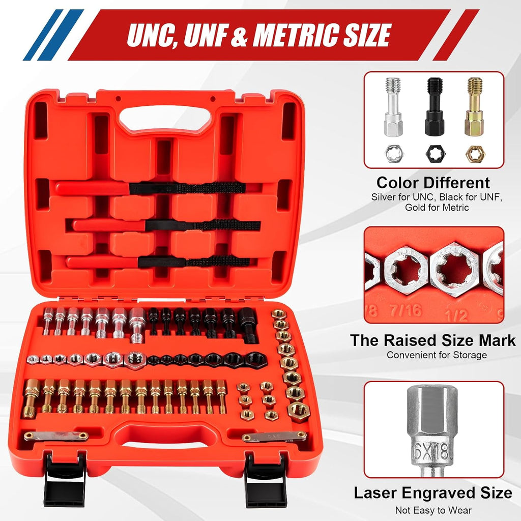 61Pcs Thread Repair Kit, UNC, UNF & Metric Thread Chaser Set