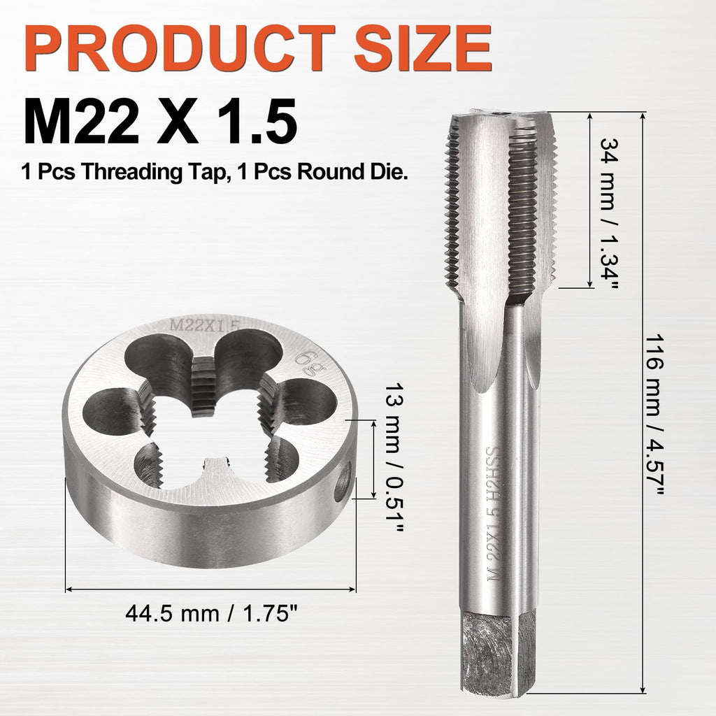 Workkyma M22x1.5 Tap and Die Set Metric M2 HSS Right Hand Threading Tool