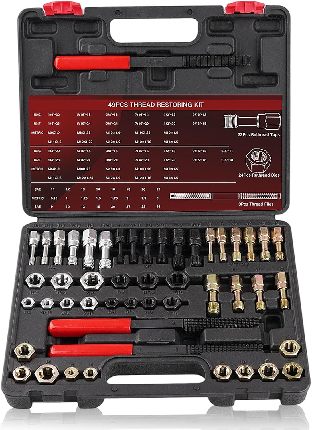 Marvelity 49 PCS Thread Chaser Repair Kit, UNC UNF Metric Rethread Tool Set
