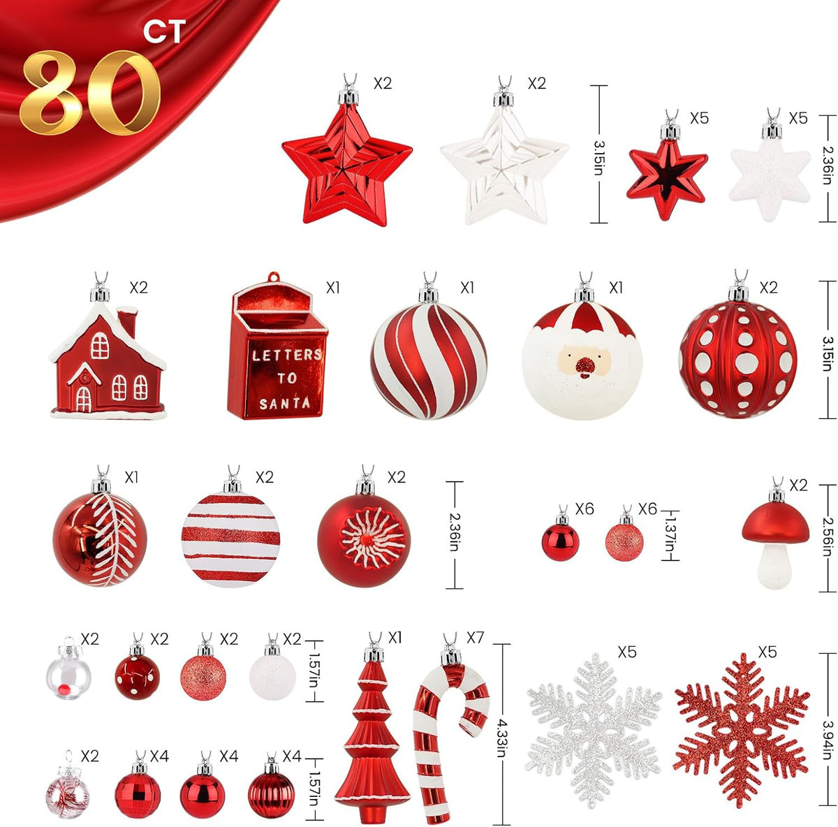 80ct Christmas Balls Ornaments Set, Shatterproof Plastic Colorful Xmas Decorative, Baubles for Tree Decorations with