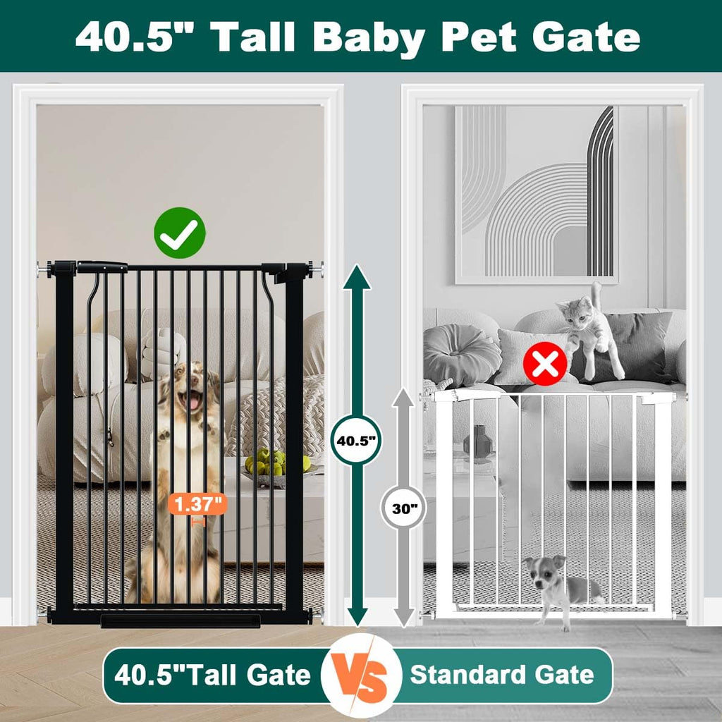 40.5" x 72.3-76.7" Extra-Tall & Extra-Wide Adjustable Hardware/Pressure-Mounted Pet & Child Safety Gate with Dual-Lock Walk-Through Swing Door for Stairs, Hallways & Wide Doorways