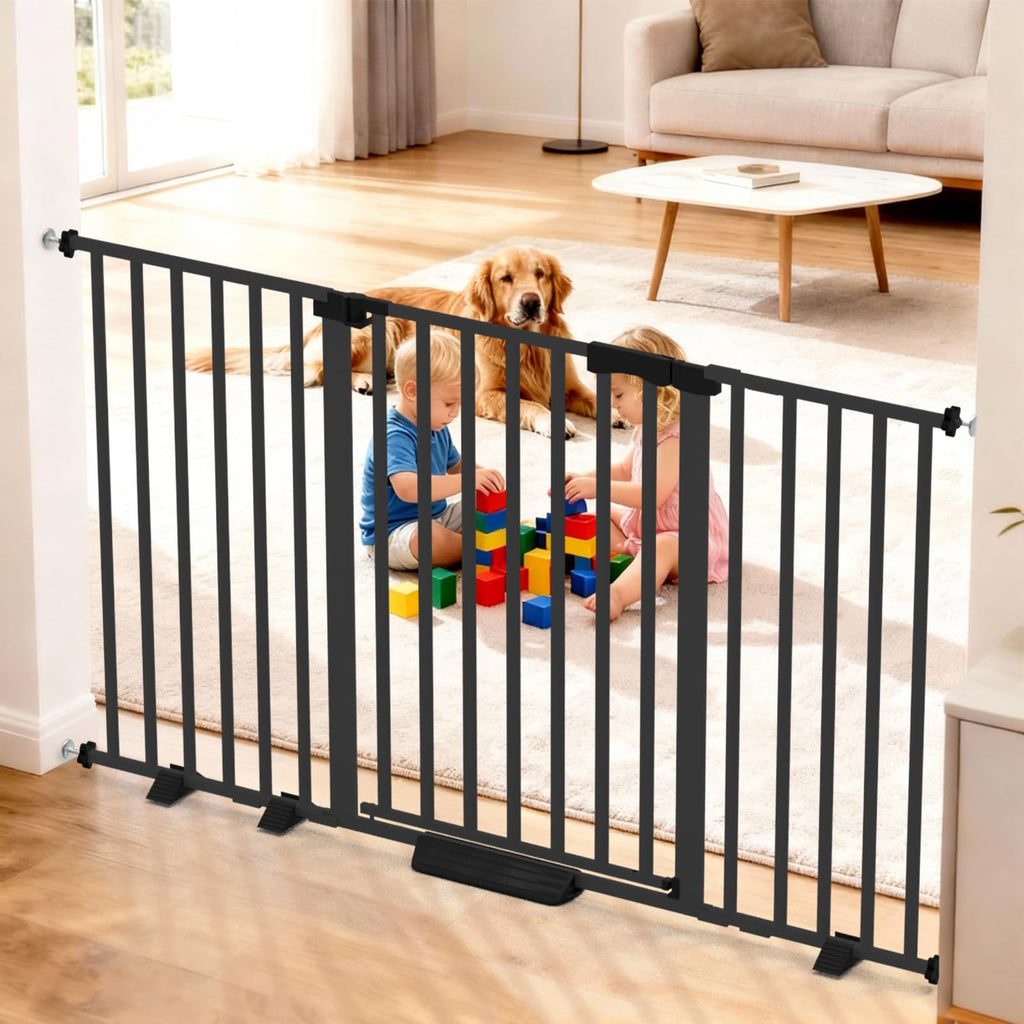 41" x 30-40.5" Wide Extra-Tall & Extra-Wide Adjustable Hardware/Pressure-Mounted Pet & Child Safety Gate with Dual-Lock Walk-Through Swing Door for Stairs, Hallways & Wide Doorways
