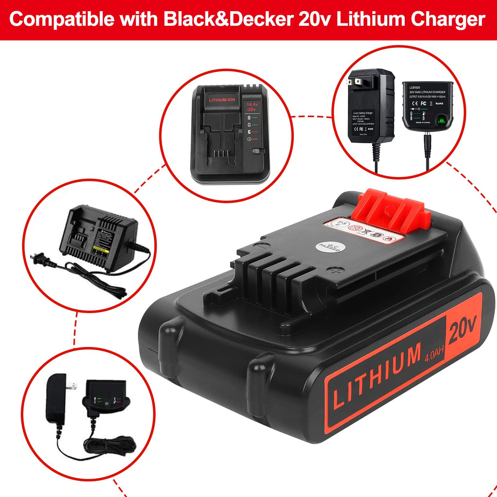Battery Replacement for Black+ Decker 20V Lithium 4.0 ah 2 Pack