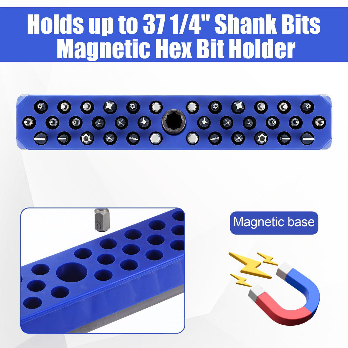 4Pack Bit Holder, 37Hole Magnetic Drill Bit Organizer for 1/4Inch Hex Shank