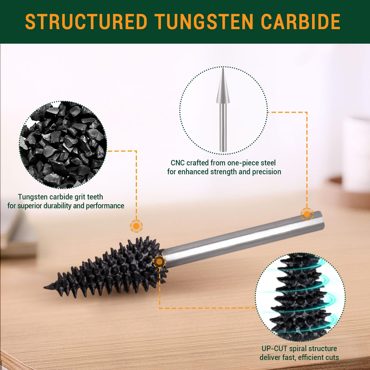 Extreme Spikes Conical Rotary Burr, 1⁄8" Shaft, Very Coarse - dremel burr bit for wood carving-fit rotary tool Dremel, Foredom, DeWalt, Milwaukee. Abrasive Tungsten Carbide