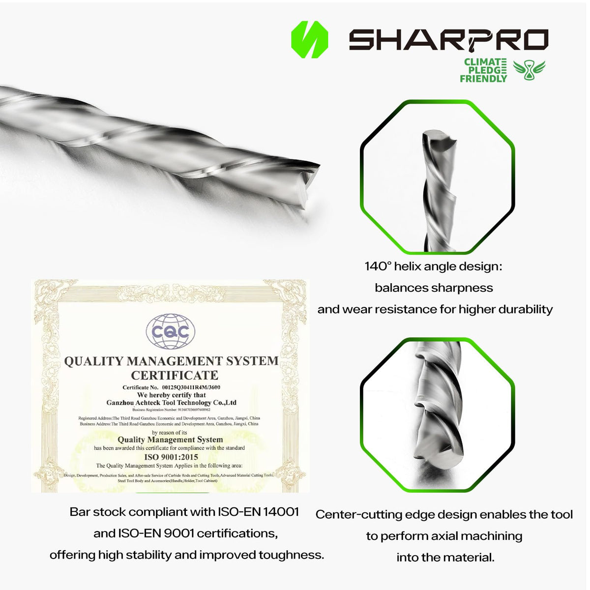 SHARPRO 1/4 Router Bits 1/4 Shank Downcut CNC Bit, End Mill