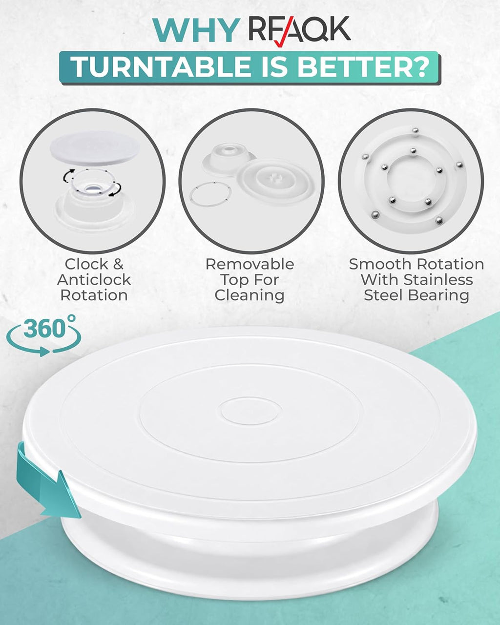 11 Inch Plastic Cake Decorating Turntable, Rotating Cake Stand for Beginners, Smooth Clockwise & Counterclockwise
