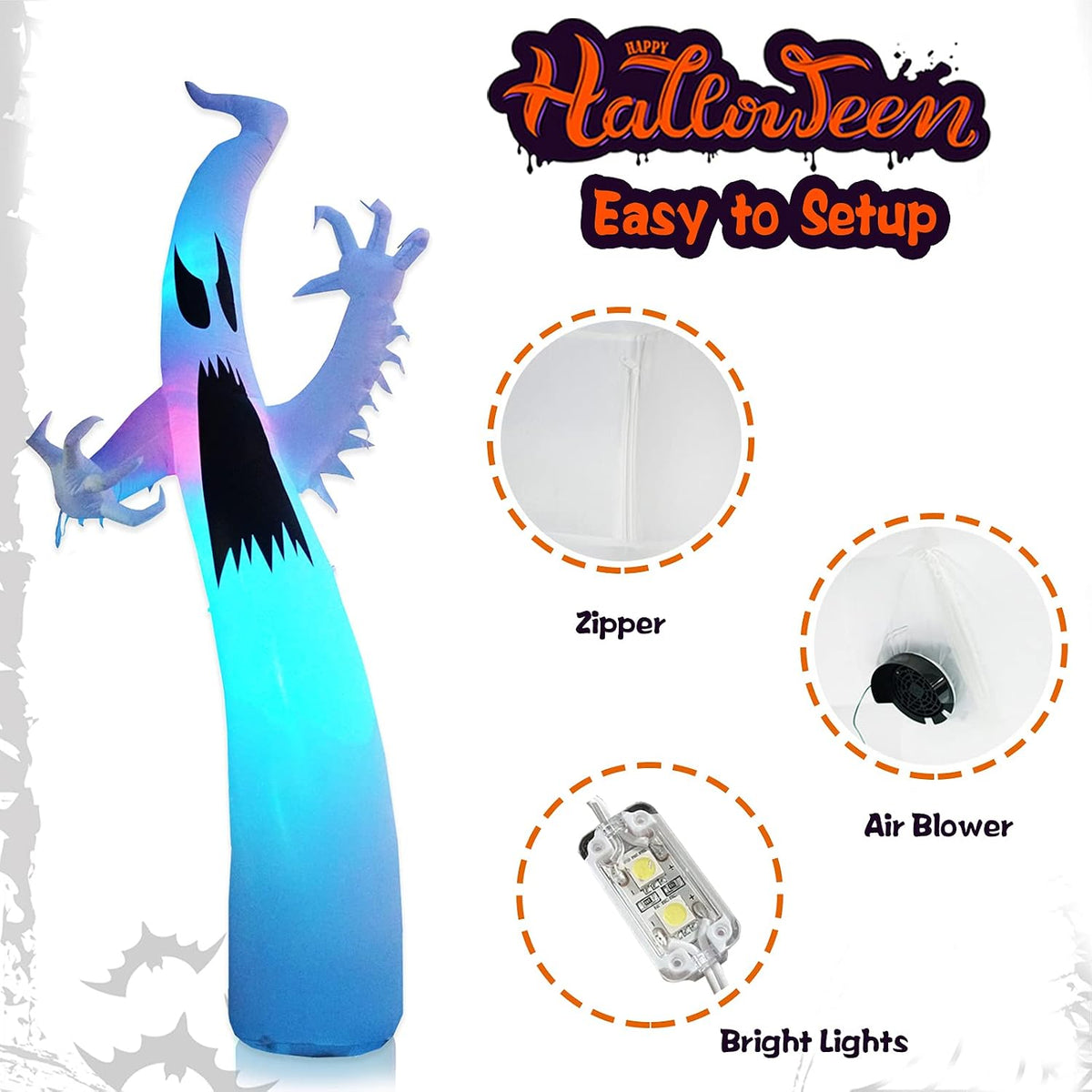 12 Ft Halloween Inflatables Terrible Ghost Decoration with Flash Color Changing Light Blow Up Decor Indoor Outdoor