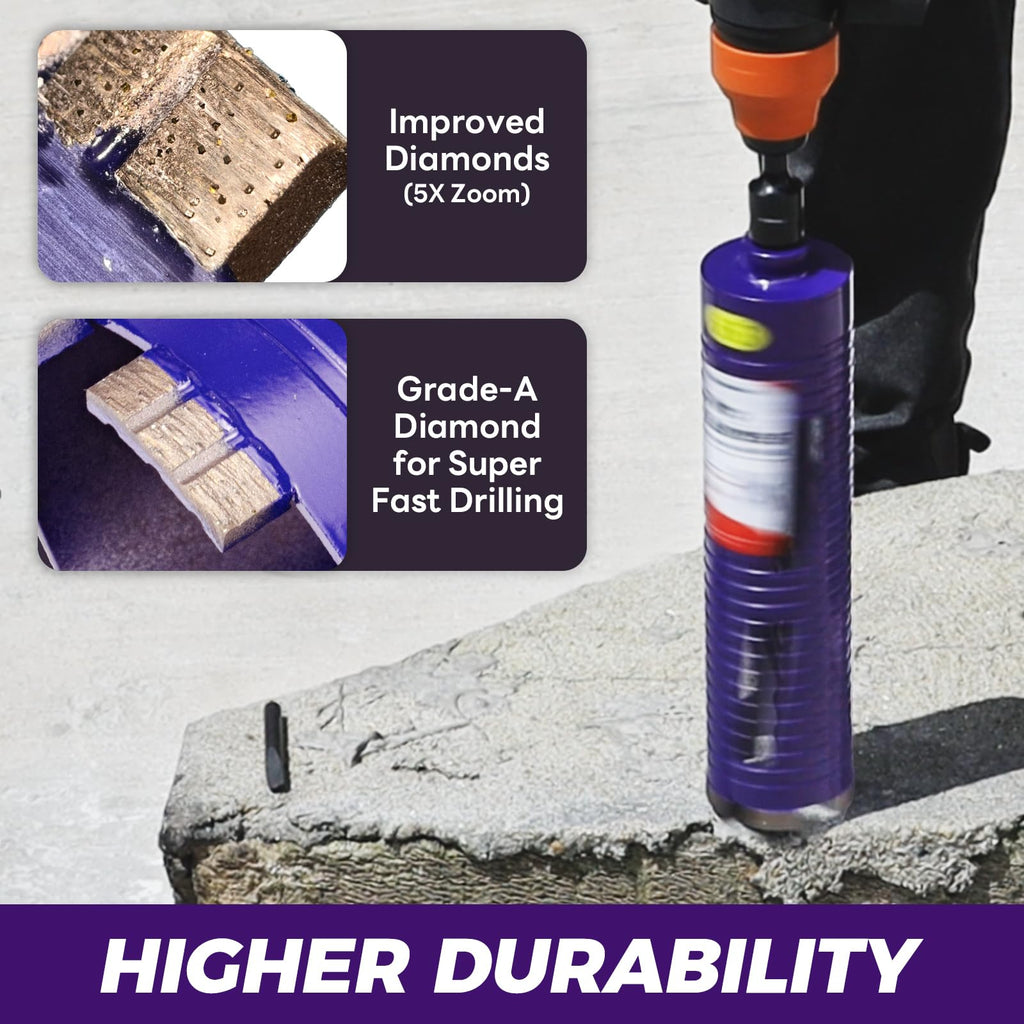 DaduoRi 1-1/4" Core Drill Bit with Pilot Bit & Adapters(SDS Plus and 1/2" Hex), 5/8"-11 Thread, 9.5" Depth, Upgraded-Welded Segments Diamond Core Bits for Concrete, Masonry, Brick, Stone