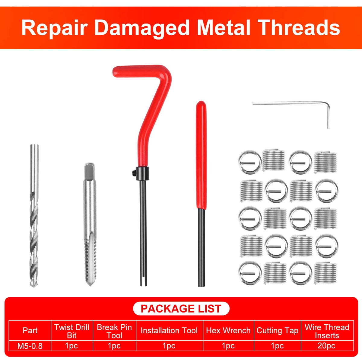 JMMRRR Thread Repair Kit M5 X 0.8mm, Metric Thread Repair Insert Kit