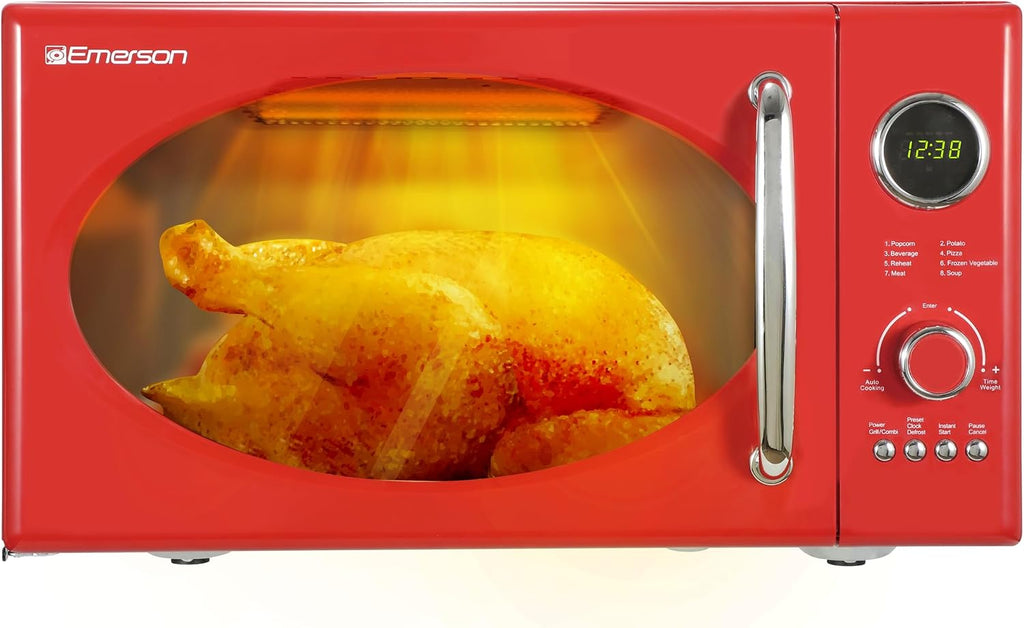 MWRG0901RD 0.9 Cu. Ft. Retro Microwave with 1,000W Grill Function, 800W Cooking Power, LED Display, 5 Power Levels, 8