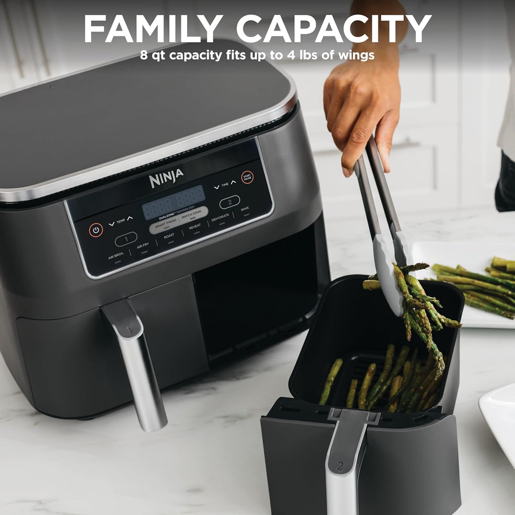 Ninja DZ201 Foodi 8 Quart 6-in-1 DualZone 2-Basket Air Fryer with 2 Independent Frying Baskets, Match Cook & Smart