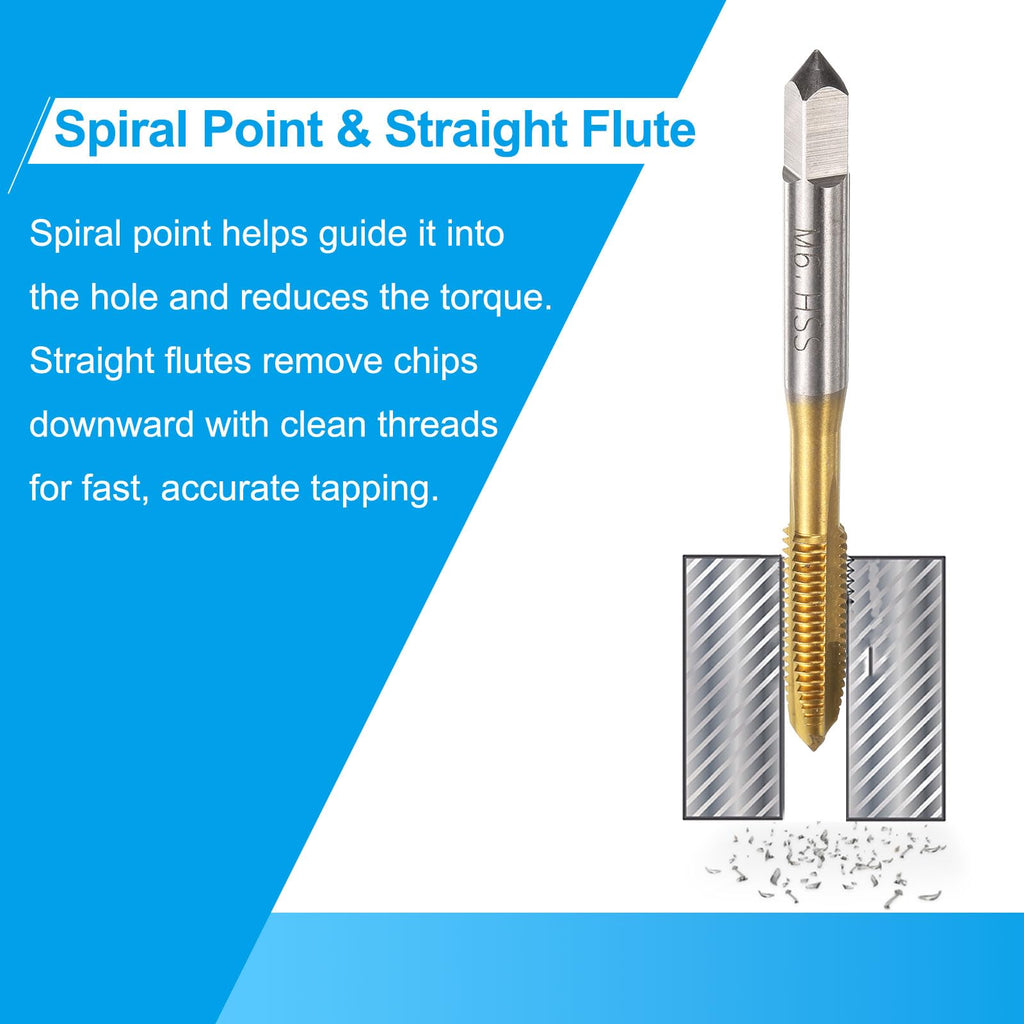 uxcell 14pcs Spiral Point Tap Set M2 M2.5 M3 M3.5 M4 M5 M6 Metric Thread Screw Taps, Titanium Coated High Speed Steel 6542 Machine Tapping Threading Repair Tool