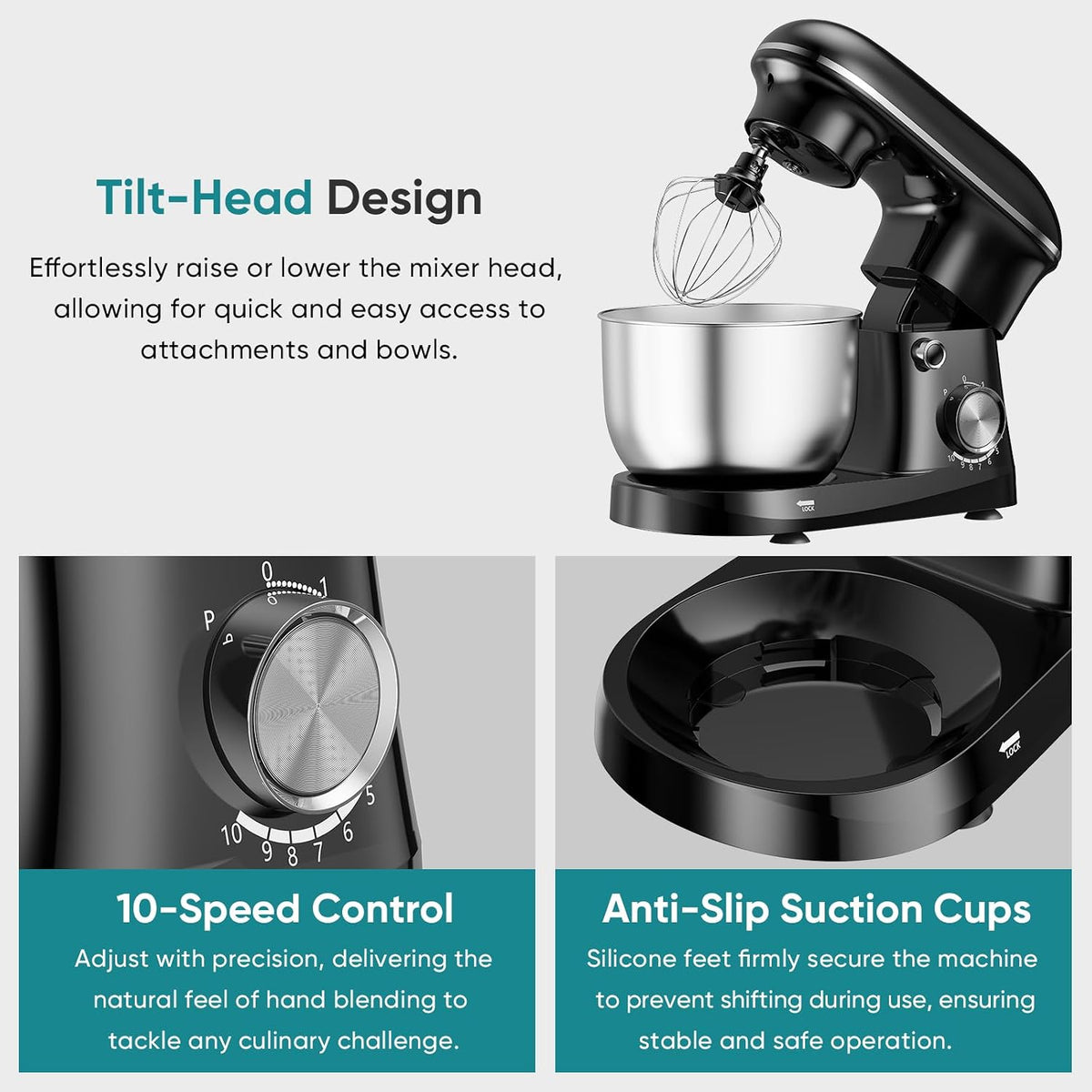 4.2 Qt Stand Mixer, 10-Speed Tilt-Head Electric Mixer for Baking | Include Dough Hook, Whisk, Flat Beater & Splash