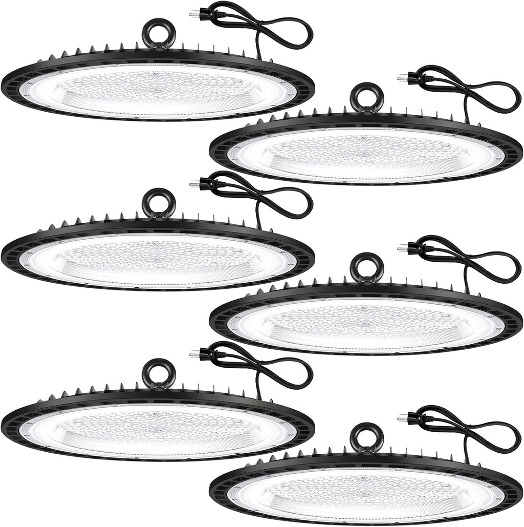 YANYCN 6 Pack 240W UFO Led High Bay Light Fixture,120VAC,40000LM,5000K Daylight Commercial Shop Bay Lighting,[1050W MH/HPS Equiv.] US Plug Area Lighting for Warehouse/Barn/Gym/Factory/Workshop