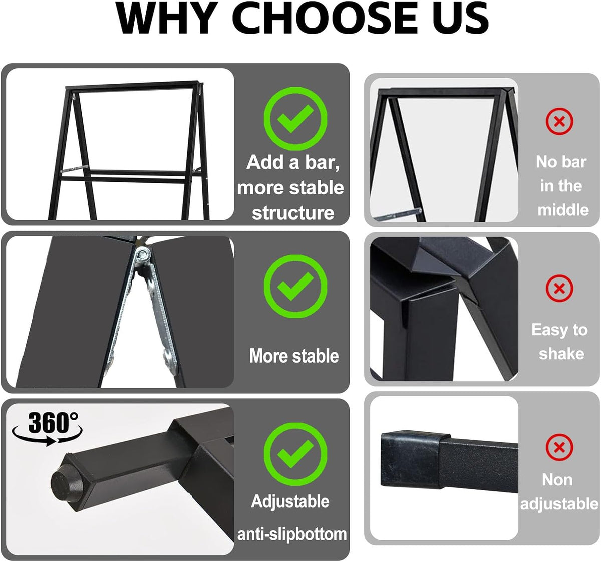 3 PACK 24 x 36 Inch A Frame Sign Double-Sided Folding Sandwich Board Heavy Duty Slide-in Sidewalk Signboard for