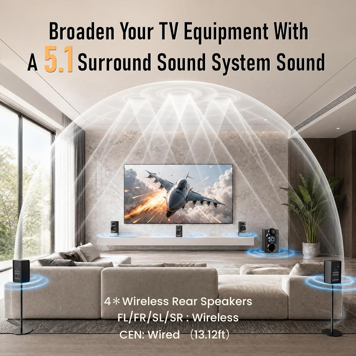 Wireless Surround Sound System Home Theater System | 1000W Surround Speakers 8" Subwoofer 5.1/2.1 Channel Deep Bass