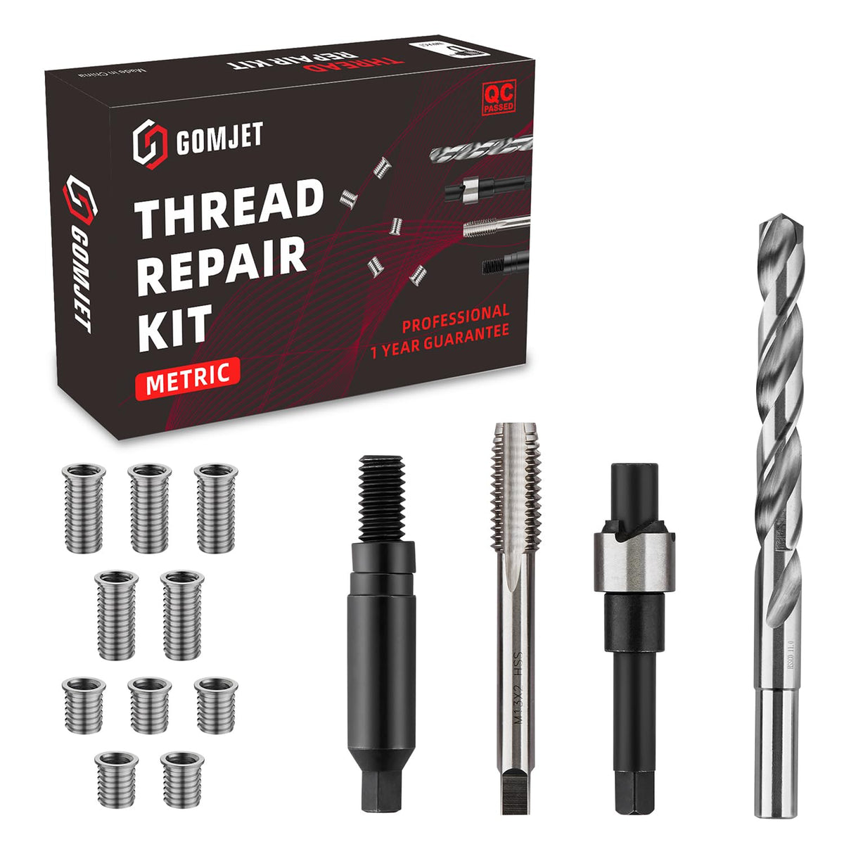 gomjet M11x2.0 Metric Thread Repair Kit with 10PCS Solid Bushing Inserts