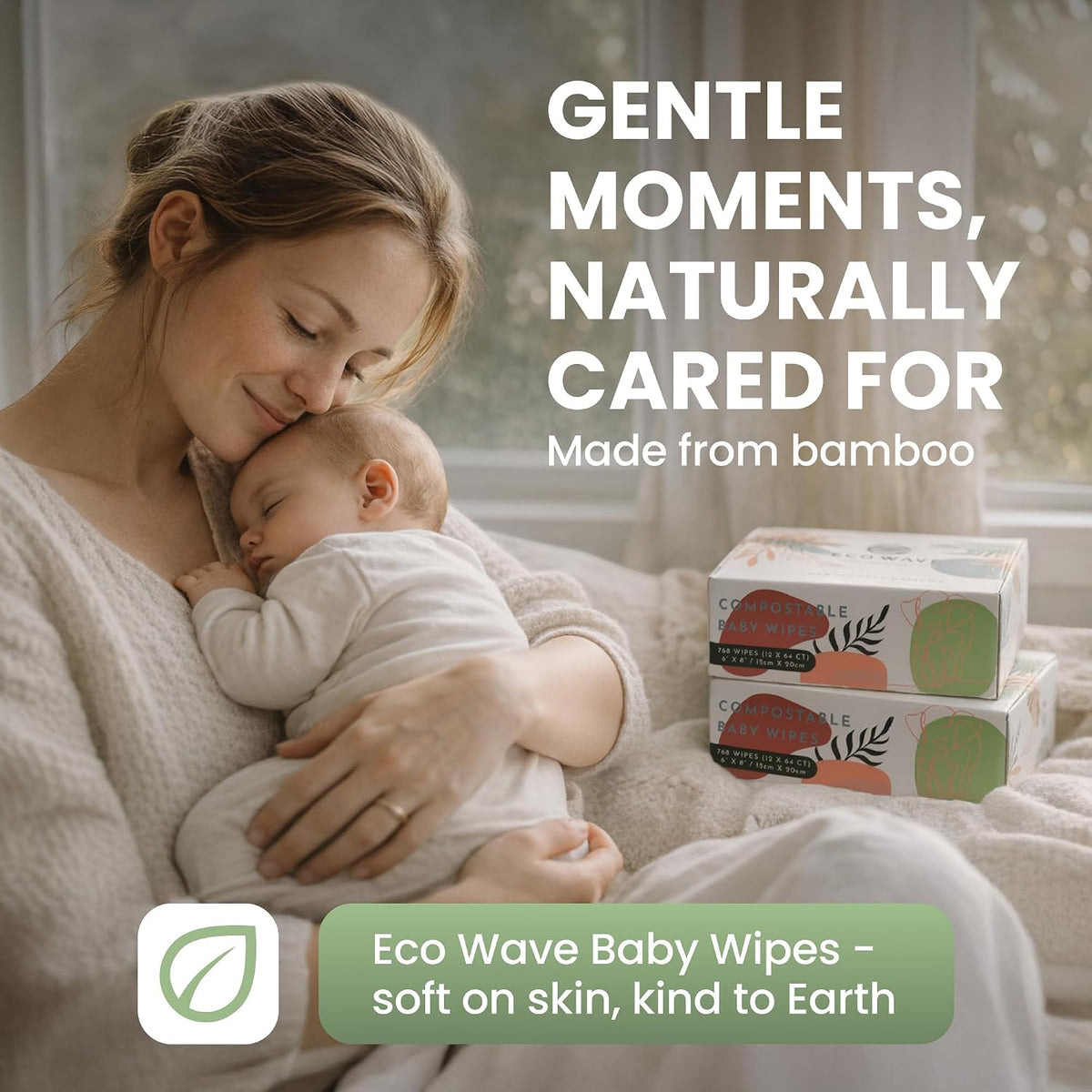 Bamboo Baby Wipes, Unscented, Sensitive Skin, Compostable