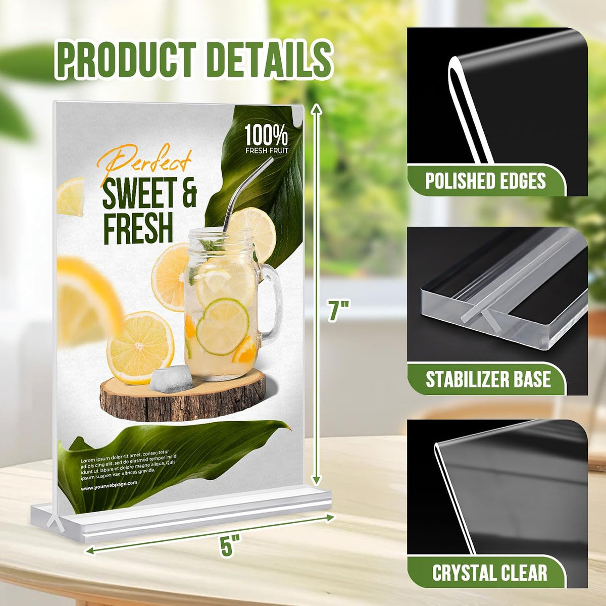 Acrylic Sign Holder 5x7, 25 Pack Clear Double Sided Table Menu Vertical Display, Plastic Flyer Display Stand, Paper