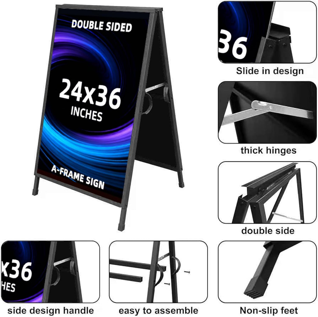 Heavy Duty Slide-in Folding A Frame Sign Sandwich Board Sidewalk Sign 24x36Inch Coated Steel Metal Double-Sided