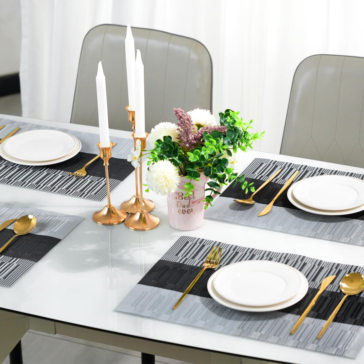 Placemats Set of 8，Non-Slip PVC Weave Table Mats Easy to Clean，Heat Resistant Place Mats for Kitchen Dining Table
