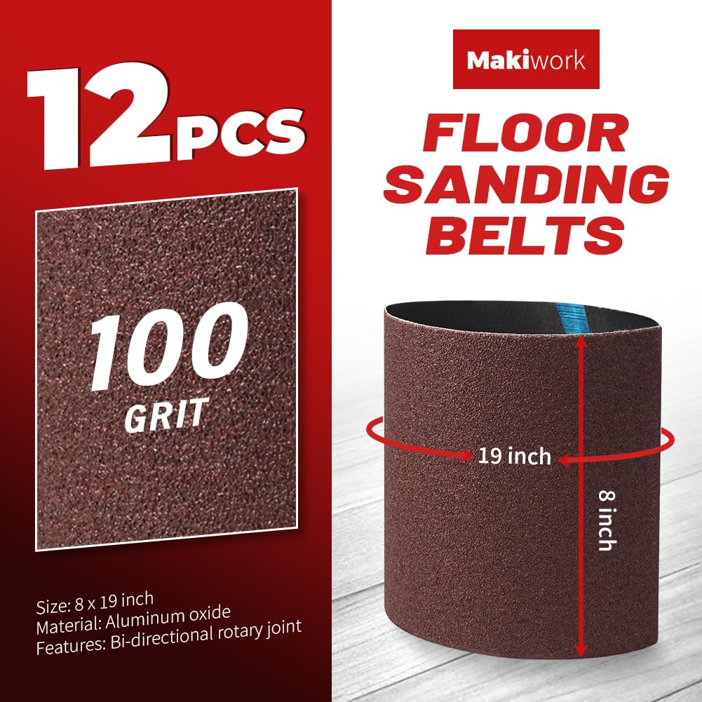 8 inch x 19 inch 100 Grit Sanding Belts, 12 Pack, EZ 8 Drum Sander Sandpaper Rolls for Woodworking and Floor Polishing, Aluminum Oxide Sander Sleeves
