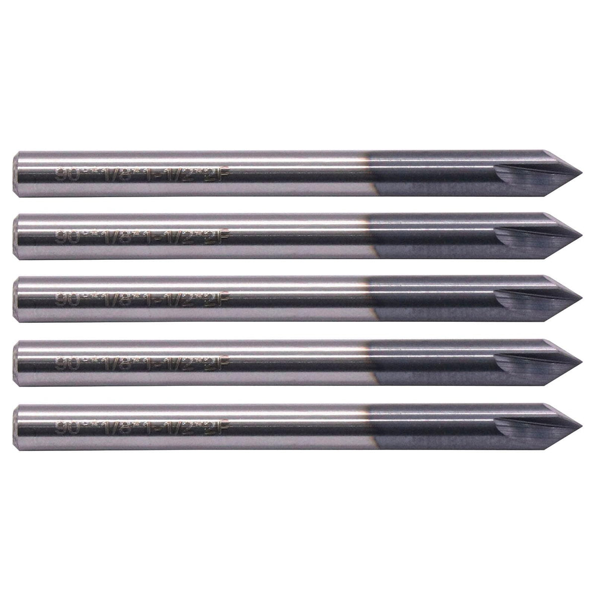 5Pcs 1/8" 2 Flute 90° Solid Carbide Chamfer End Mills - AlTiN Coated