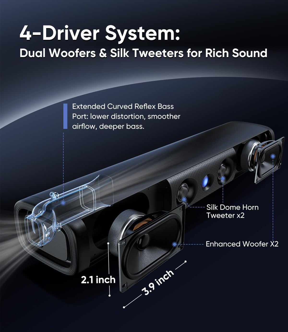 100W Sound Bar with Wired Subwoofer, Deep Bass & Crystal Dialogue | Surround Sound Home Theater System, 3.1 Channel