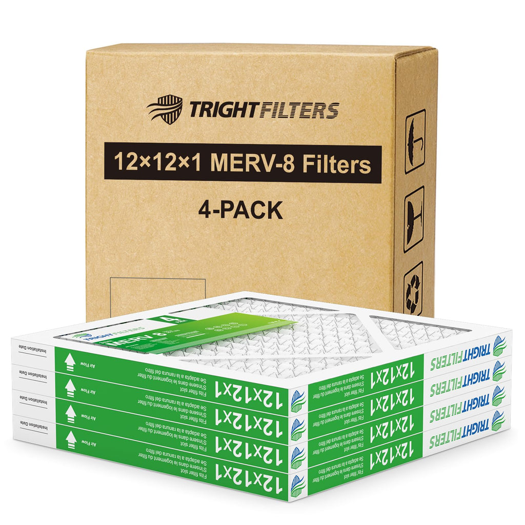 12x12x1 Air Filter 4 Pack, MERV 8 Pleated HVAC Furnace Filter