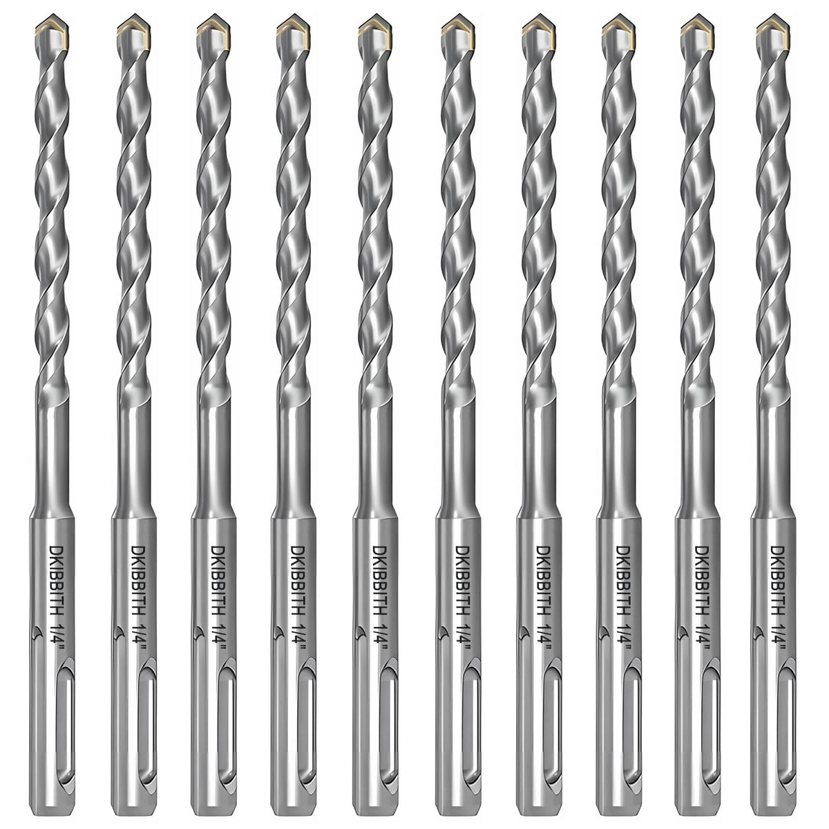 10-Piece 1/4” SDS Plus Drill Bits Rotary Hammer Drill Bit Set, Carbide Tipped for Drilling Concrete Cement Porcelain Tiles Ceramic Pots Stone Brick, Diameter 6mm, 160mm Long, SDS Plus Shank