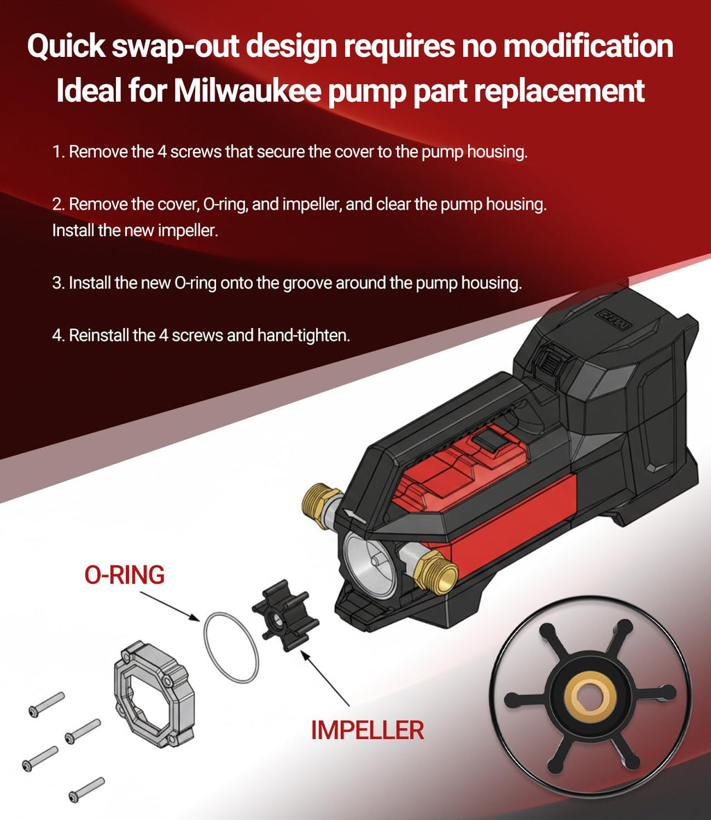 Replacement Impeller & O-Ring Kit Fit for Milwaukee M18 Transfer Pump, Replace 49-16-2771