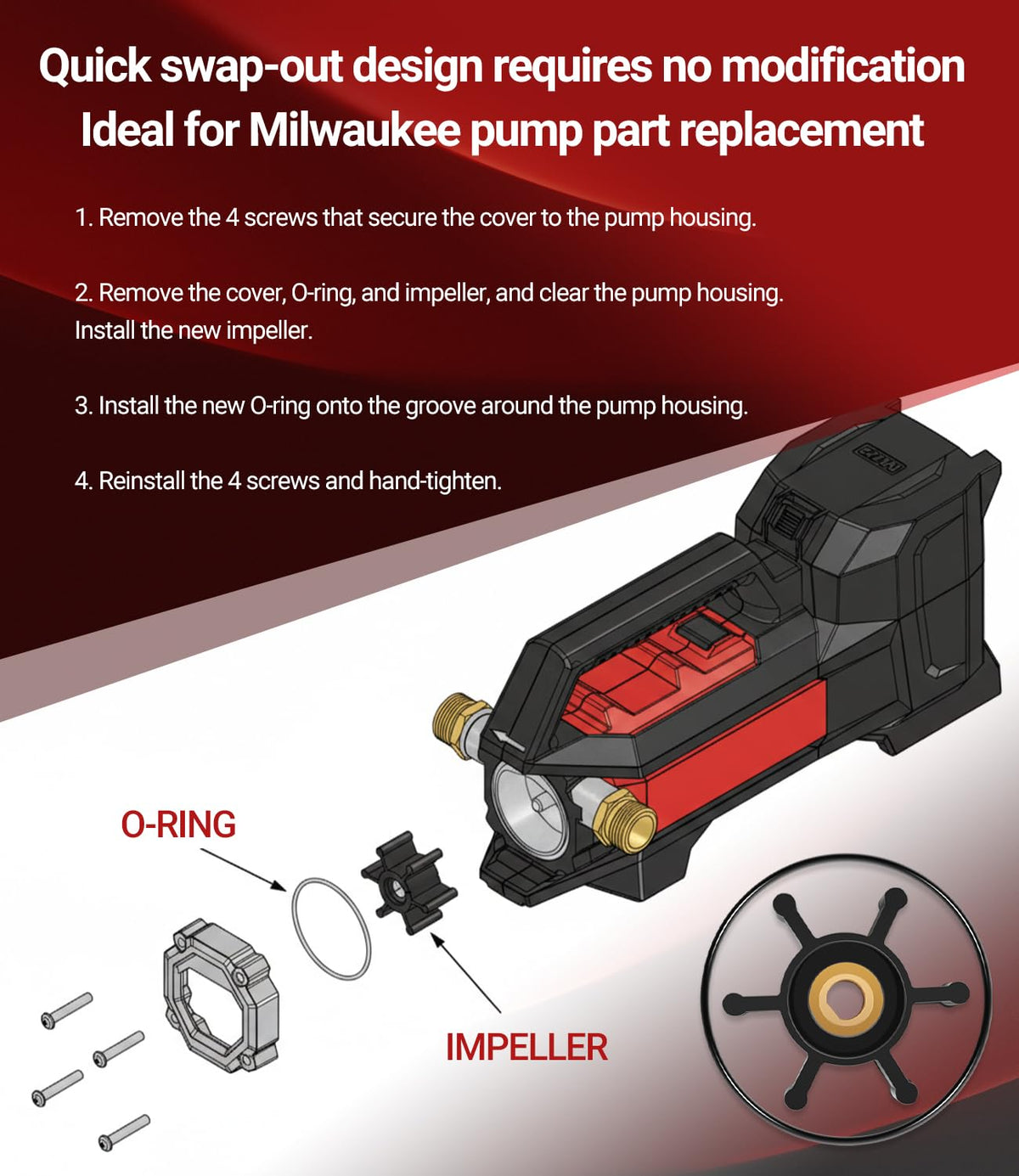 Replacement Impeller & O-Ring Kit Fit for Milwaukee M18 Transfer Pump, Replace 49-16-2771
