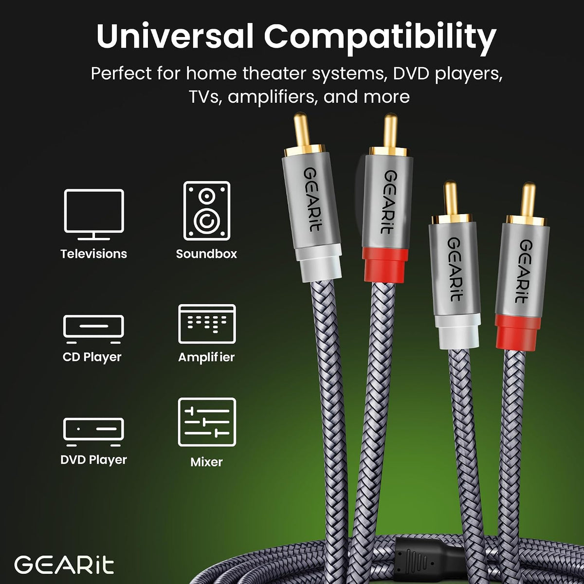 RCA Cables 25 ft, RCA Cables Car Audio with Dual Shielding & Gold-Plated Connectors, RCA Cable for Subwoofer Cable