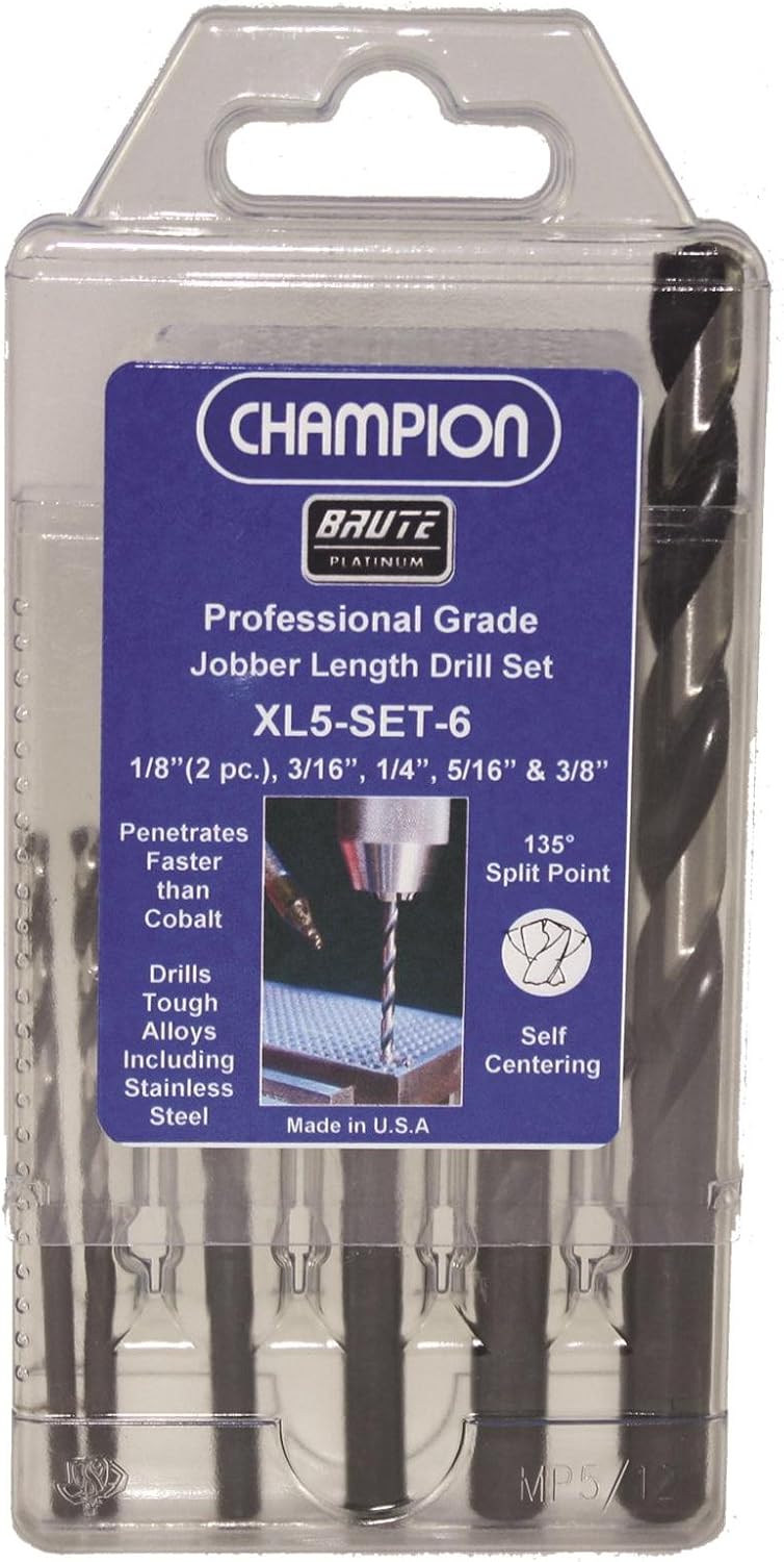 Champion Cutting Tool XL5-SET-6 Brute Platinum Jobber Length Twist Drill Set, 6-Piece