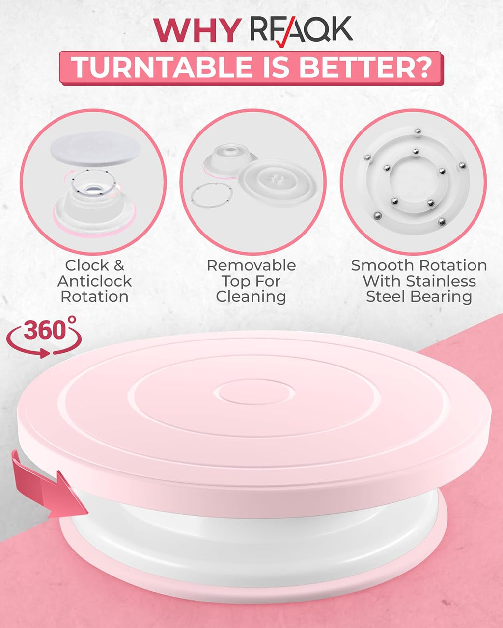 11 Inch Plastic Cake Decorating Turntable, Rotating Cake Stand for Beginners, Smooth Clockwise & Counterclockwise