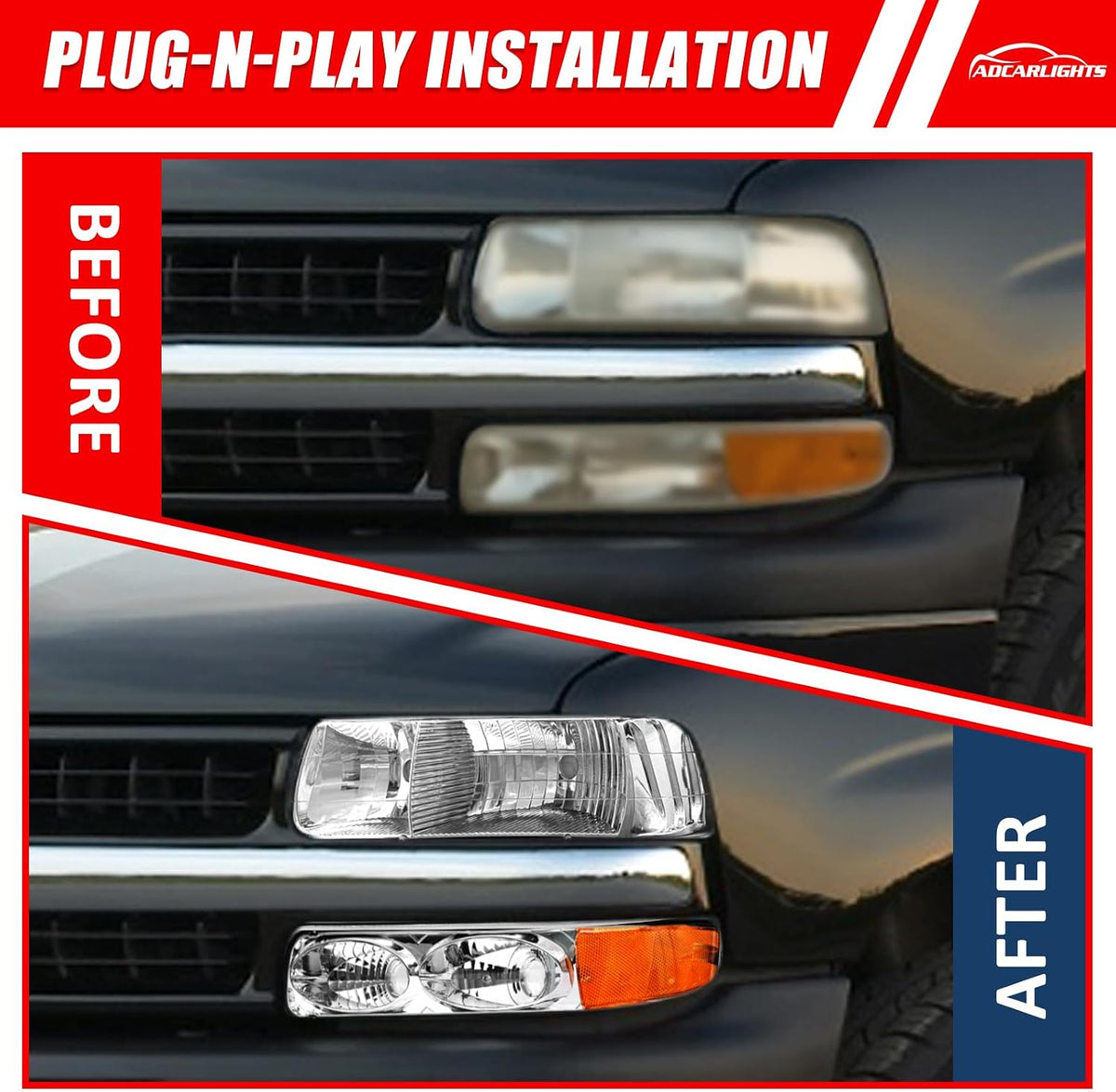 for 2000, 2002, 2006 Chevy Tahoe Halogen Headlight W/O Bulbs
